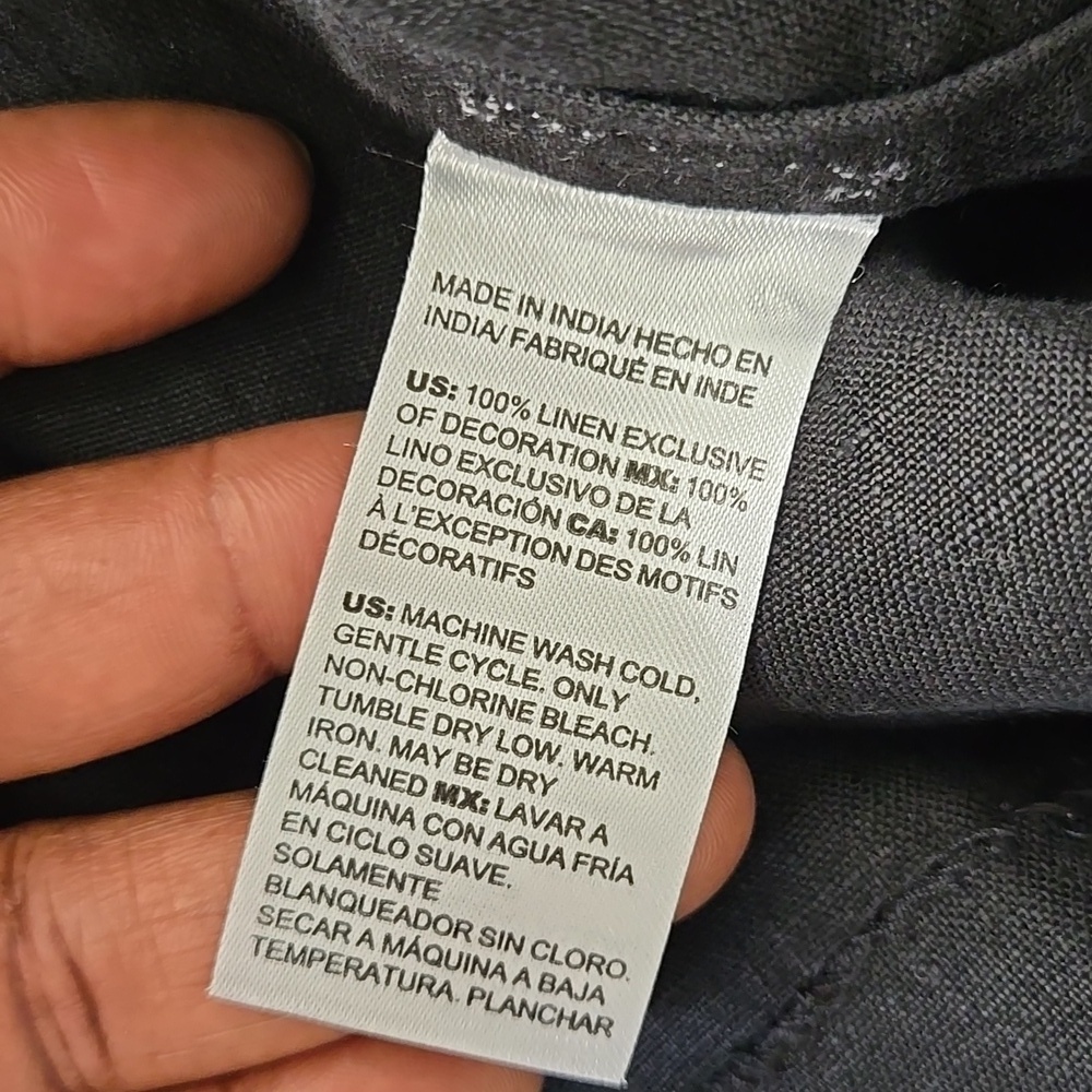 Chico's Black Embroidered Flutter Sleeve 100% Linen Short Dress Size 16 - Picture 8 of 11